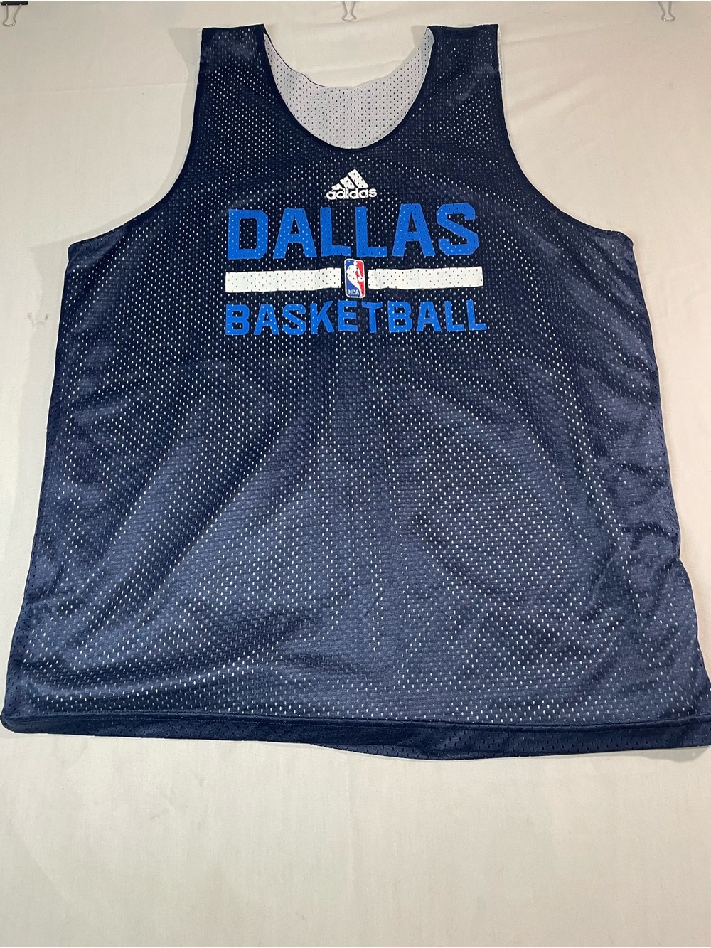 adidas Navy and White Dallas Basketball Mesh Tank
